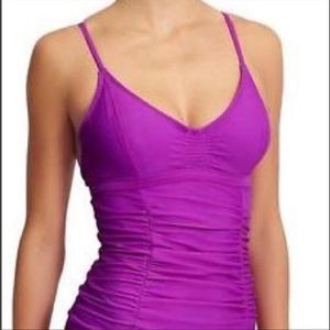 Athleta Tankini Top Smocked Swimsuit Swim Purple 32B 32C 32B/C XS NWOT